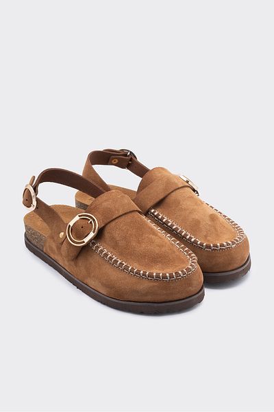 SHOEMARK Galli Tan Suede Strappy Closed Toe Women's Sandals