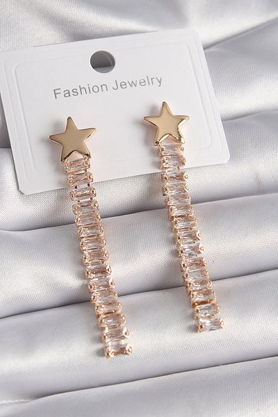 Skygo Brass Gold Color Star Model Waterway Zircon Stone Women's Earrings - Tj-Bkp9626