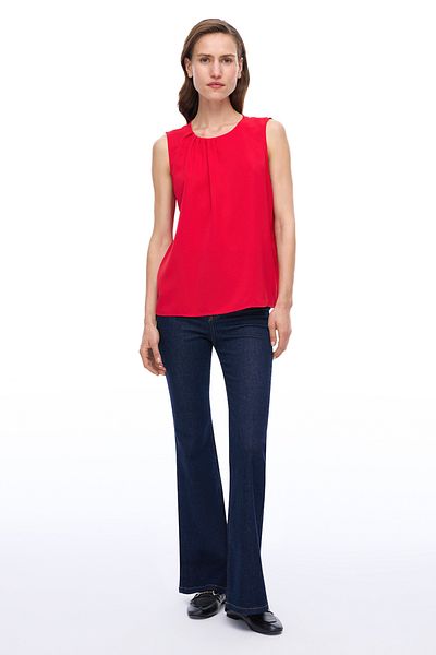 Perspective Farewell Regular Fit Standard Size Zero Sleeve Crew Neck Red Blouse