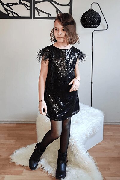 Mashotrend Kolu Tüylü Payetli Kız Çocuk Abiye - Nostalji Kostüm Nostalji Elbi...