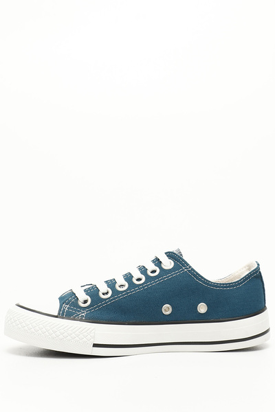 GÖNDERİ(R) Women / Girls Petrol Blue Heart Lace-Up Women's Linen Casual Sports Flat Sole Sneaker 35222