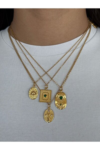 h&b design jewel Çelik Vintage Plaka Kolye