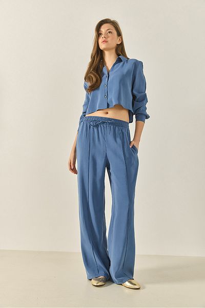 Bianco Lucci Cămașă de damă cu decolteu în V cu pantaloni largi Costum modal de jos-larg 60409 60283255