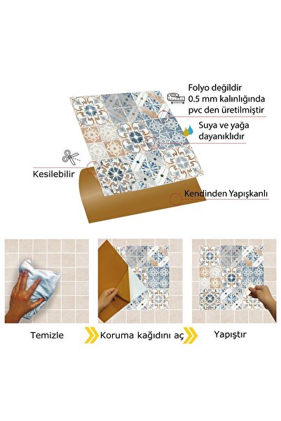TİNK Kendinden Yapışkanlı Mavi Fas 4 Desenli Pvc Karo 30x30 Cm (33 Adet) 3m2