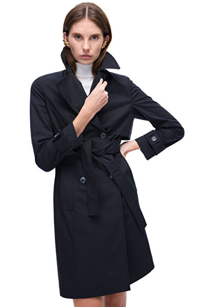 Perspective Talisman Rahat Kalıp Takma Kol Erkek Yaka Siyah Trençkot