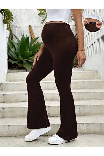 WAYS Kadın Dalgıç Kahverengi Ispanyol Paça Ayarlanabilir Yüksek Bel Esnek Toparlayıcı Hamile Tayt