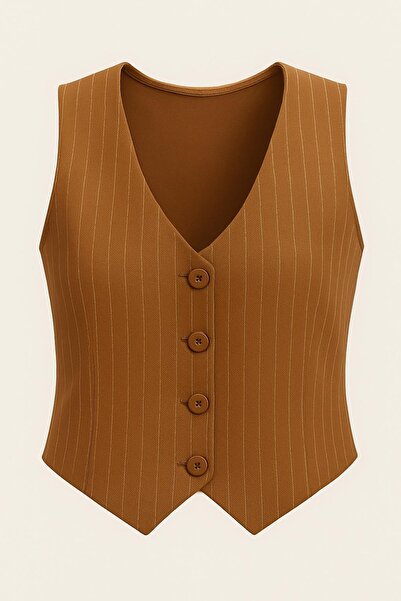 HAKKE Sweetheart Collar Buttoned Striped Vest