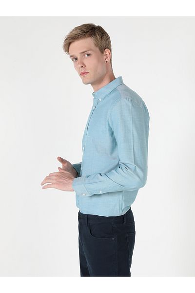Colin's Slim Fit πουκάμισο με λαιμόκοψη Απλό ανδρικό πράσινο μακρυμάνικο πουκάμισο