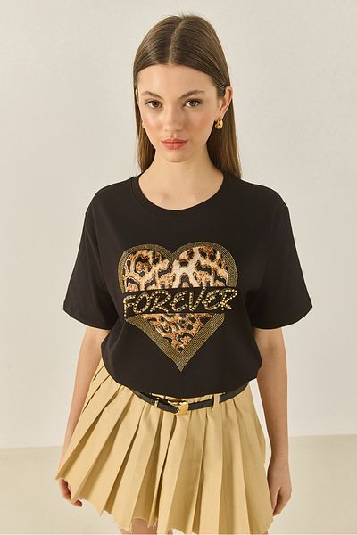 Bianco Lucci Women's Forever Stone Printed Leopard Comfortable Fit T-Shirt 1812 60283281