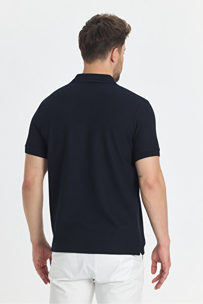 Frappoli Walfer Чоловічий темно-синій бавовняний трикотаж з еластаном, комір з деталями, облягаючий крій, некрутиться, поло-комір, футболка