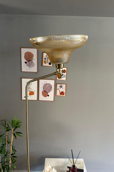 Bamyum Cam Bal Rengi Düz Gövde U Tepsi Hareketli Başlık Lambader Modern Metal Oturma Odası