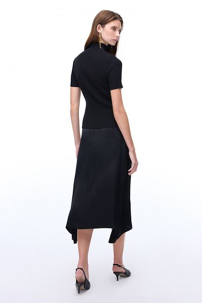 Perspective Black Safira Regular Fit High Waist Midi Length Skirt