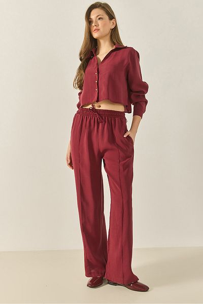Bianco Lucci Cămașă de damă cu decolteu în V cu pantaloni largi Costum modal de jos-larg 60409 60283255