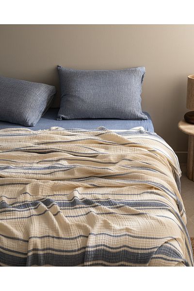 Madame Coco Clair Muslin Double 100% Cotton Pique Set - Ecru/Navy Blue