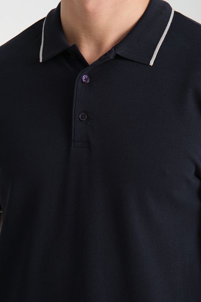 Frappoli Ανδρικό μπλουζάκι με λεπτή εφαρμογή Ricos Navy Blue 100% βαμβακερό μη τριβείσα ύφασμα με λεπτομέρεια πέτο με γιακά πόλο