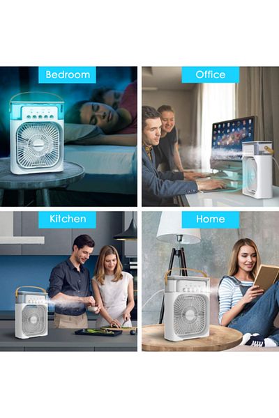 MACON Portable Mini Air Conditioner Fan – 3 Speeds, 3 Spray Modes, 7-Color LED for Home & Travel