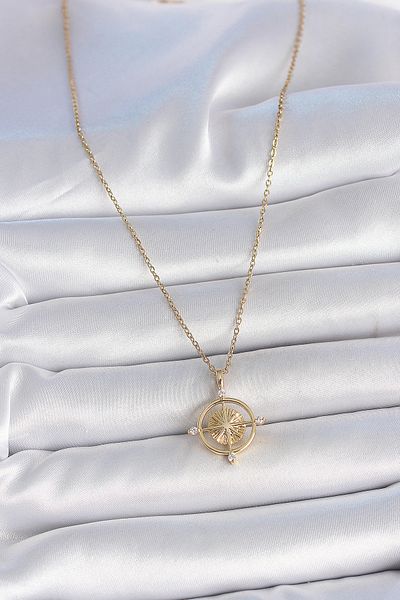 Skygo 316L Steel Gold Color Chain Zircon Stone Compass Model Women's Necklace - Tj-Bko10039