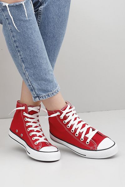 GÖNDERİ(R) Women / Girls Red Linen Heart Laced Women's Daily Sports Boots Flat Sole Linen Sneaker 35777