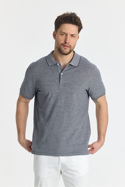 Frappoli Ανδρικό μπλουζάκι με γιακά πόλο Navy Blue Slim Fit - Ιταλικός γιακάς, Λύκρα που δεν συρρικνώνεται, 100% βαμβάκι