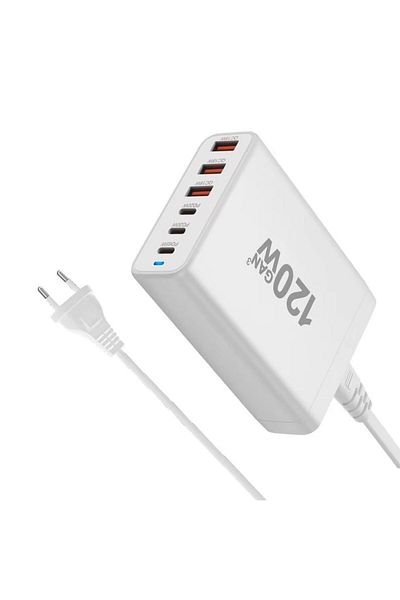 REDz Accessories Stație de alimentare G-b36 cu 6 porturi, 120w, USB tip C, cablu adaptor mufă UE, alb