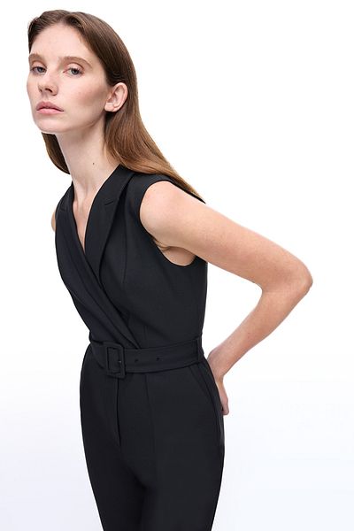Perspective Morningstar Regular Fit Long Length Zero Sleeve Mens Collar Black Jumpsuit