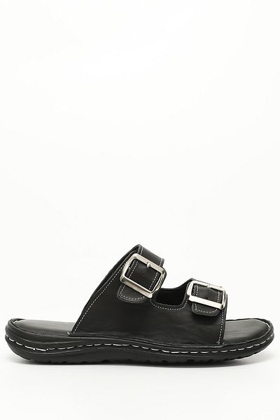 GÖNDERİ(R) Men's Black Genuine Leather Comfort Slippers