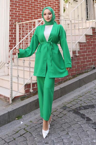 MİSSKAYLE Pocket Detailed Kimono Set Emerald