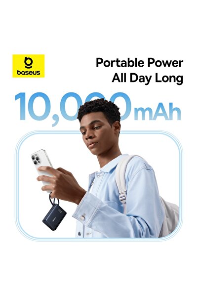 Baseus PicoGo 10000mAh Power Bank 45W Fast Charge Built-in USB-C Cable, Type-C & 22.5W USB-A - Black