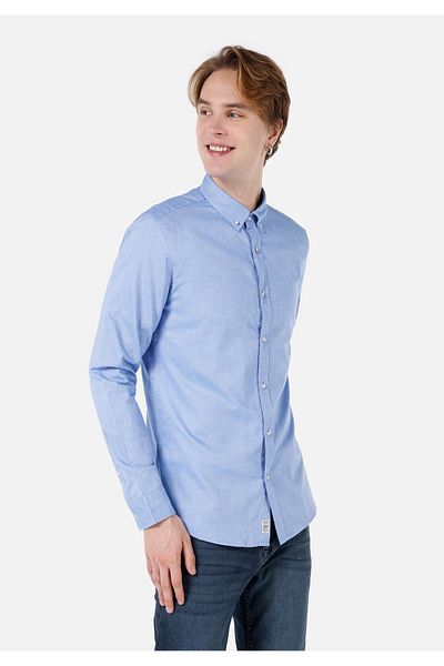 Colin's Slim Fit πουκάμισο με λαιμόκοψη μονόχρωμο ανδρικό μπλε μακρυμάνικο πουκάμισο