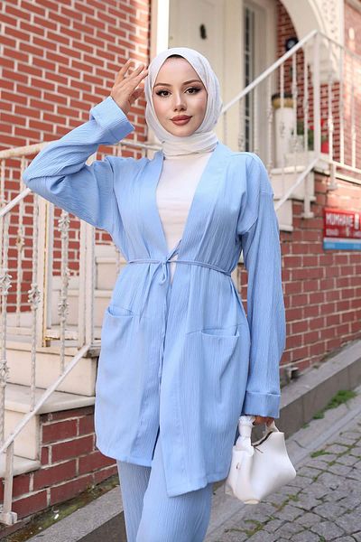 MİSSKAYLE Pocket Detailed Kimono Suit Baby Blue