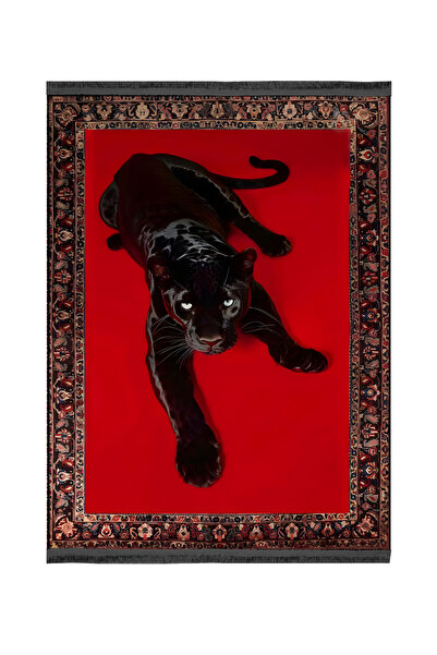 Rugs Modern Halı Nilla Koleksiyonu Kırmızı Temalı Asil Siyah Panter Desenli D...