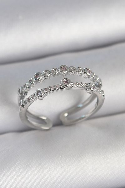 Skygo Brass Silver Color 2-Piece Zircon Stone Adjustable Model Women's Ring - Tj-Byk3742