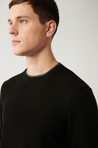 Avva Men's Black Double Collared Textured Knitwear Sweater A32Y5100