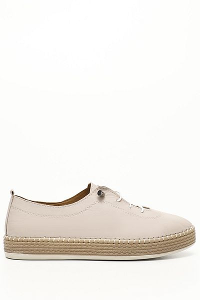 GÖNDERİ(R) Women / Girls Cream Gön Genuine Leather Round Toe Flat Sole Rubber Laced Women's Casual Shoes 4290