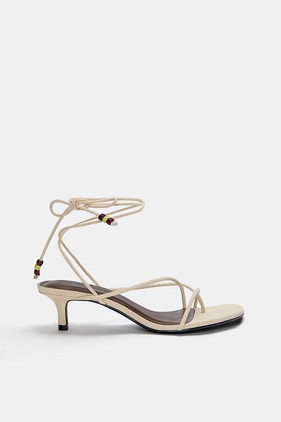 Pull & Bear Embellished heeled sandals with tie