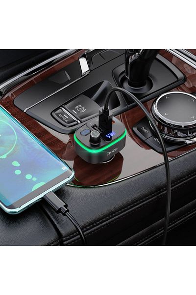 REDz Accessories Încărcător auto cu modulator FM, Bluetooth, încărcare rapidă, 2x USB și 1x tip C, Hoco E62 Fast