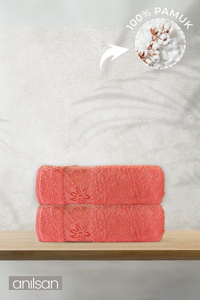 Anılsan 2 Pack Flora Pink Bath Towels - 70X140Cm, 490Gr, 100% Cotton, Spa and Hotel Towels