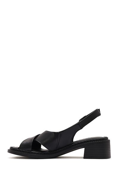 Derimod Women's Black Ankle Buckle Short Heeled Leather Sandals 25Sfd342818