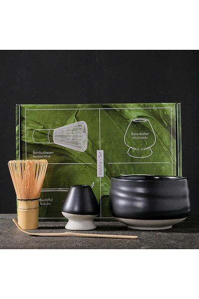 COOYA Matcha Set of Four,Including Bamboo Whisk,Ceramic Whisk Holder,Bamboo Matcha Bowl,Bamboo Spoon