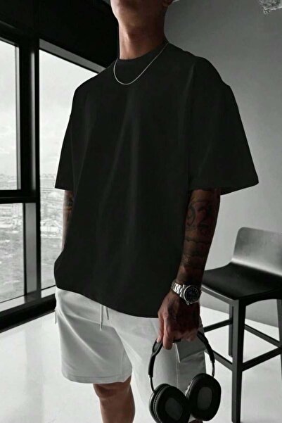 Afri Ανδρικό μπλουζάκι μαύρο oversized κοψίματος με λαιμόκοψη oversized