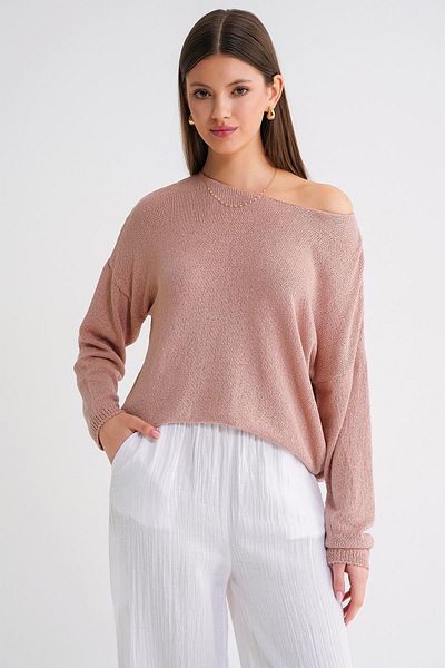 Mixray 6933 Women's Boat Neck Thin Seasonal Knitwear Sweater Powder