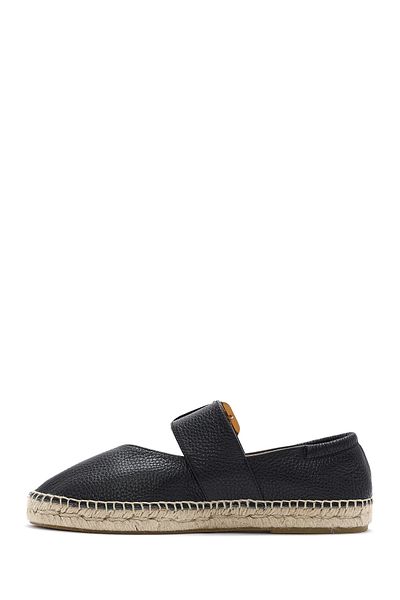 Derimod Women's Black Buckle Leather Espadrille 25Sfd4570Ft
