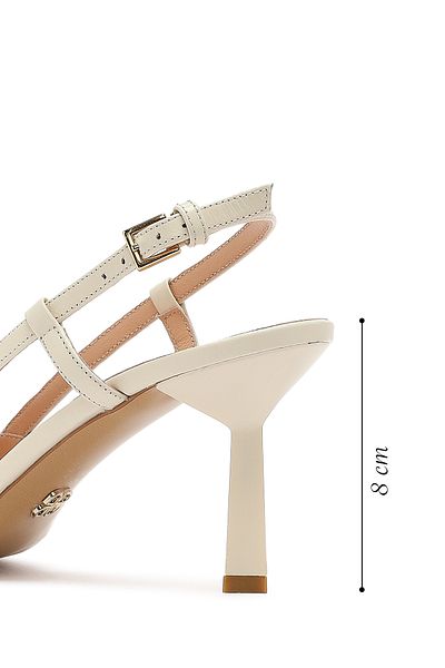 Derimod Women's Cream Ankle Buckle Open Back Thin Heeled Leather Shoes 25Sfd121218