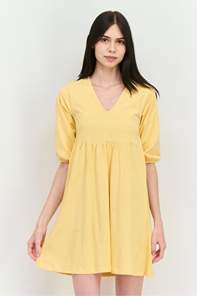 MANGO Woman Women Solid Midi Casual Dress, Peach