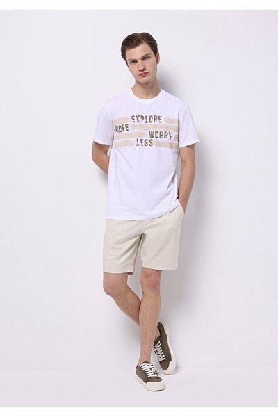 Colin's Regular Fit Mid Waist Plain Men's Stone Shorts