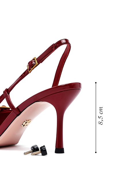 Derimod Women's Red Ankle Buckle Open Back Thin Heeled Leather Shoes 25Sfd494418