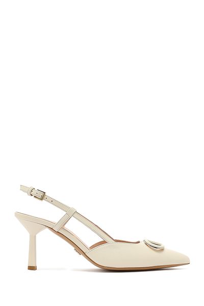 Derimod Women's Cream Ankle Buckle Open Back Thin Heeled Leather Shoes 25Sfd121218