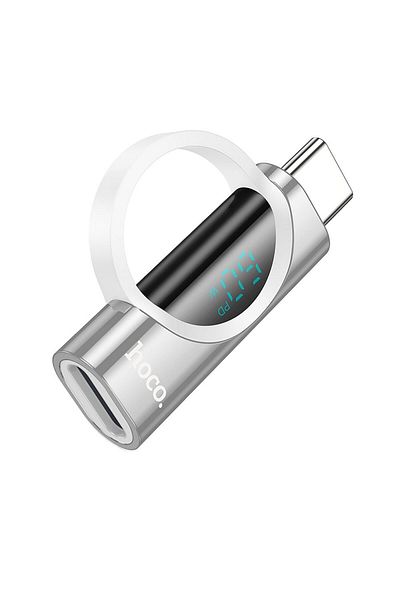 REDz Accessories Hoco adapter from Type C to iPhone Lightning, OTG function, Digital display, Silver