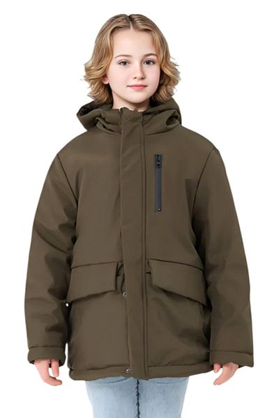 Outriverkids Girl's Khaki Fur Lined Water and Windproof Hooded 3-Pocket Winter Coat & Coat & Parka