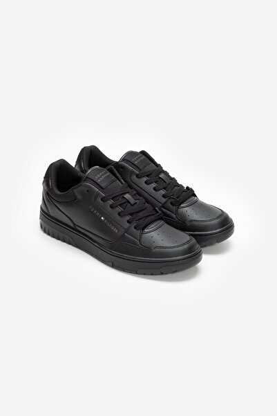 Tommy Hilfiger Erkek Marka Logolu Bağcıklı Kaydırmaz Tabanlı Günlük Siyah Sneaker FM0FM05040-BDS